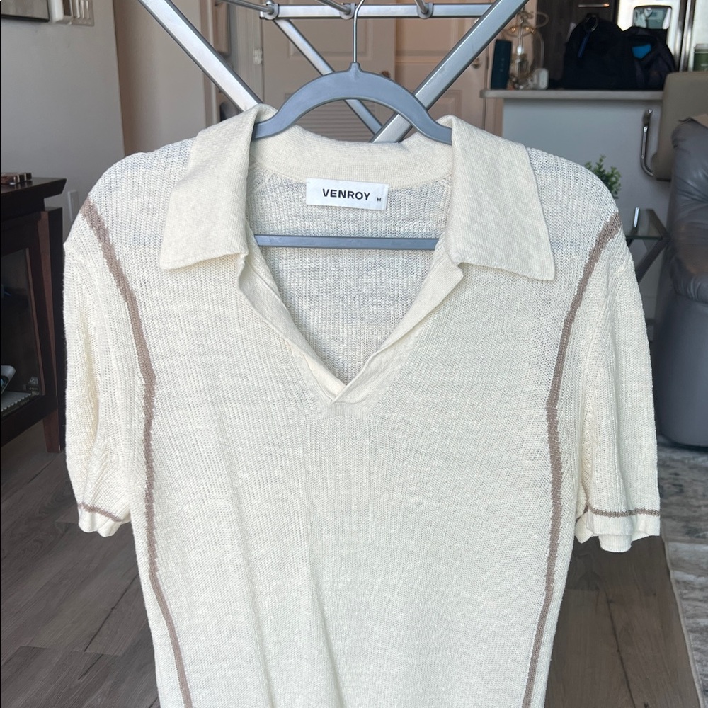 Venroy Rib Knit Open Neck Polo